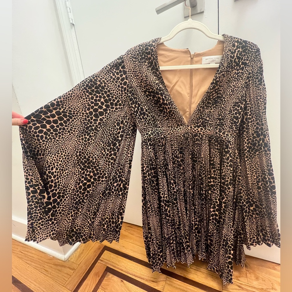 Michael Kors Collection Leopard Pleat Chiffon Mini Dress Size 2